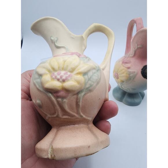 2 1940s Vintage Hull Pottery Ewer/Pitcher/Vases 5” Water Lilly - Picture 6 of 8